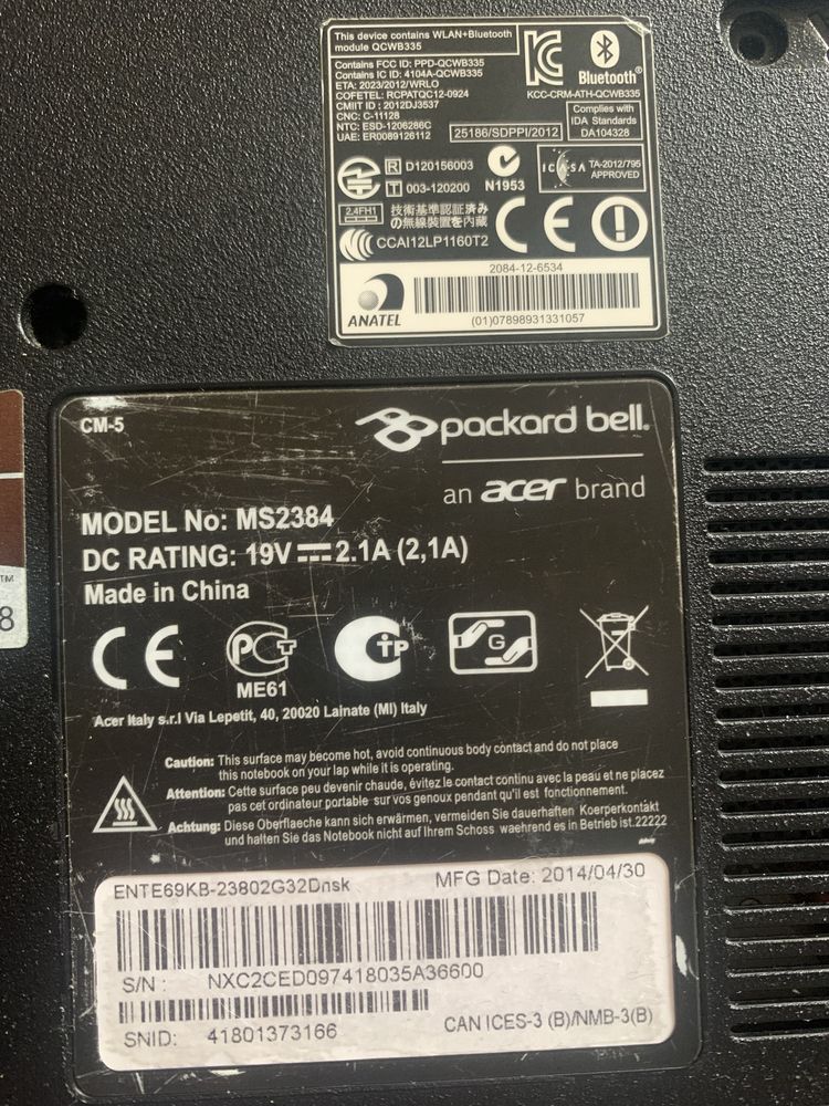 Ноутбук Packard bell MS2384 E2-3800 RAM 6 Gb SSD 240 Gb Radeon HD 8200