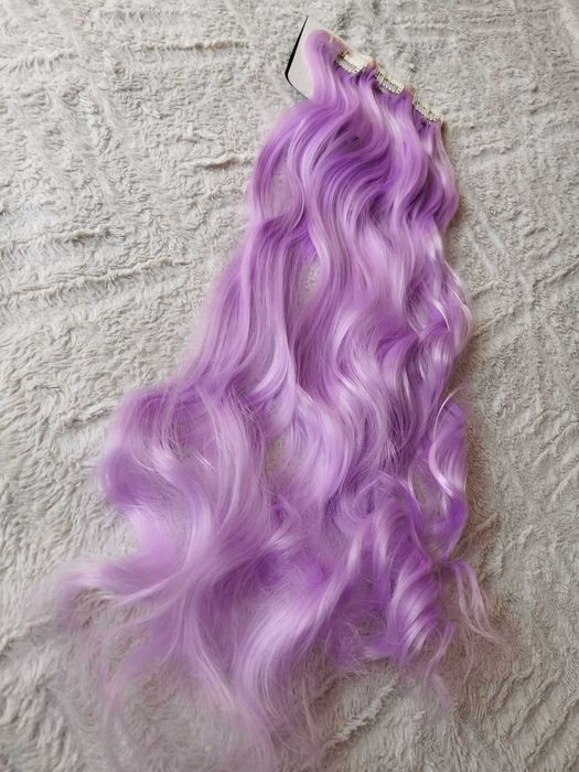 Doczepiane włosy clip in pastelowy fiolet 65 cm 8 tresek