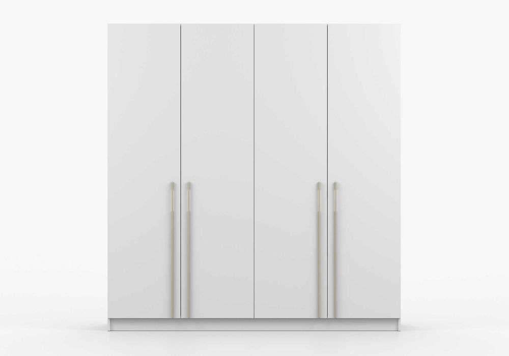 Szafa biała czterodrzwiowa 200cm szeroka złote uchwyty OUTLET