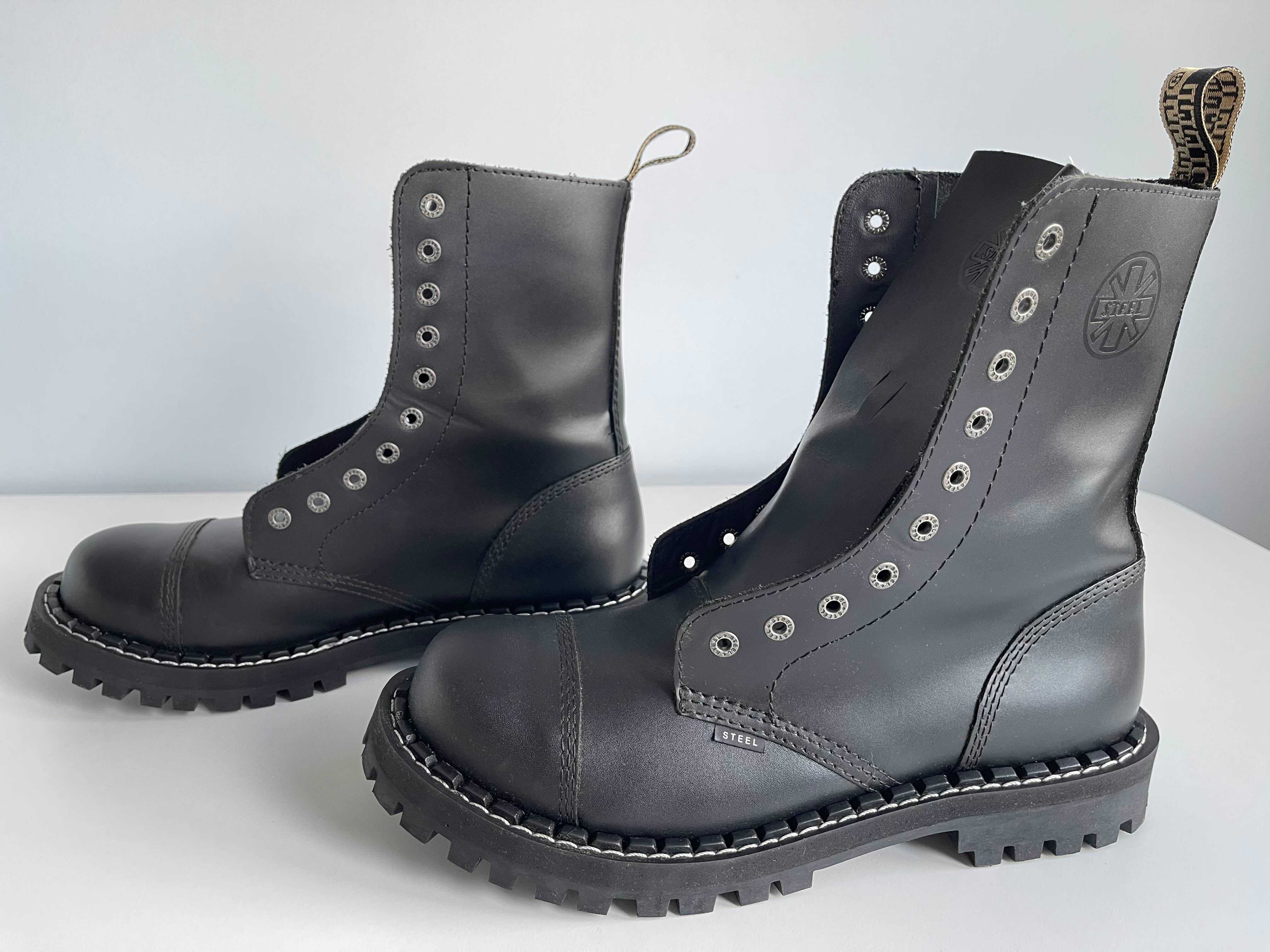 Buty GLANY rozmiar 45, czarny mat, 10-dziurek, Steel 105-106/O/CR.B