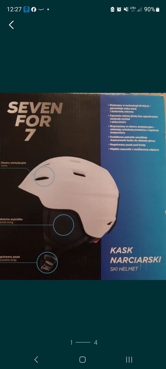 Kask narciarski Seven rozm.S Biały nowy.