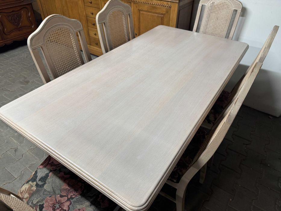 Stół drewniany zestaw stół i krzesła w stylu prowansalskim ecru