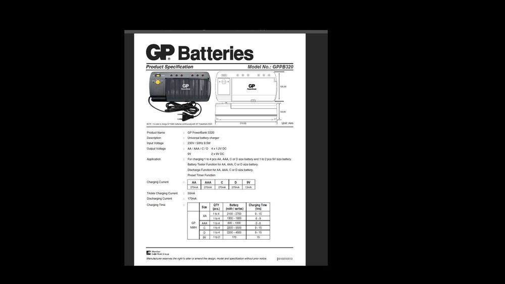 Carregador de Baterias GP GPPB320