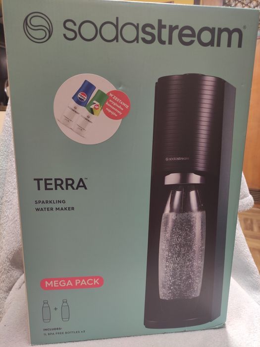 Nowy zestaw Sodastream Terra Mega Pack + 2 butelki, 2 syropy, nabój