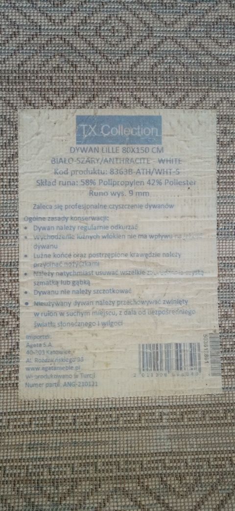Dywan biało szary 80x150