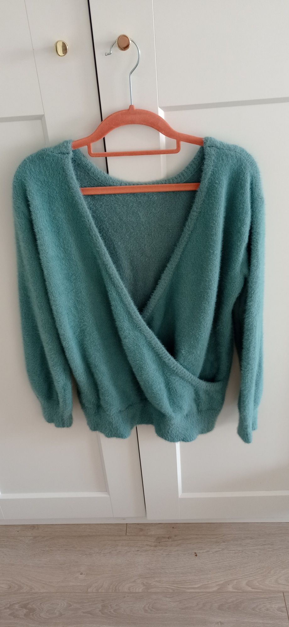 turkusowy sweter z alpaki M-L