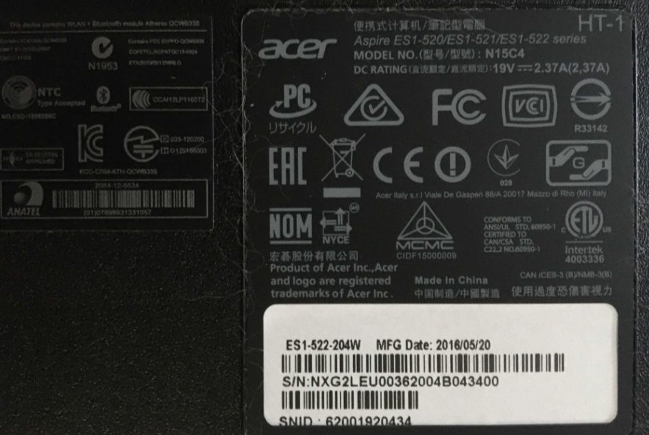 Acer Aspire ES1-520/521/522 model: N15C4