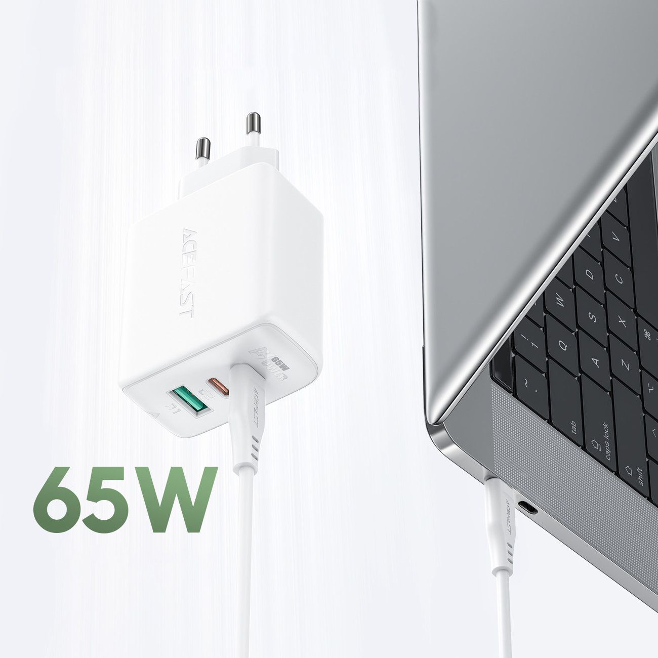 2w1 ładowarka sieciowa 2x usb-c usb 65w + kabel usb-c biały