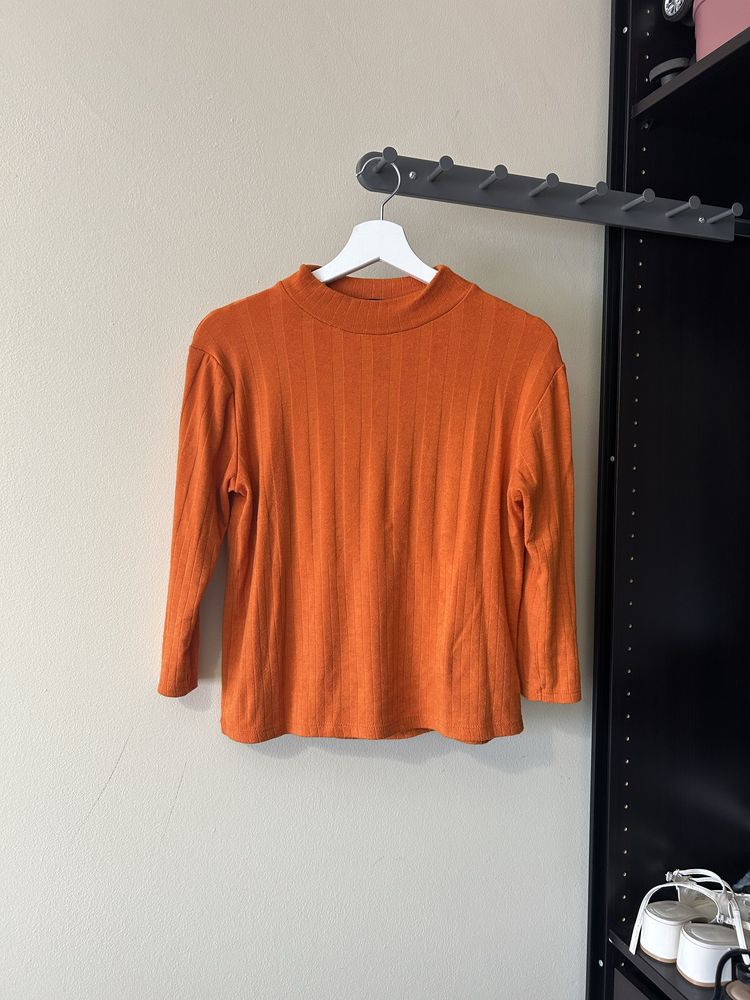 Camisola manga 3/4 meia gola laranja stradivarius