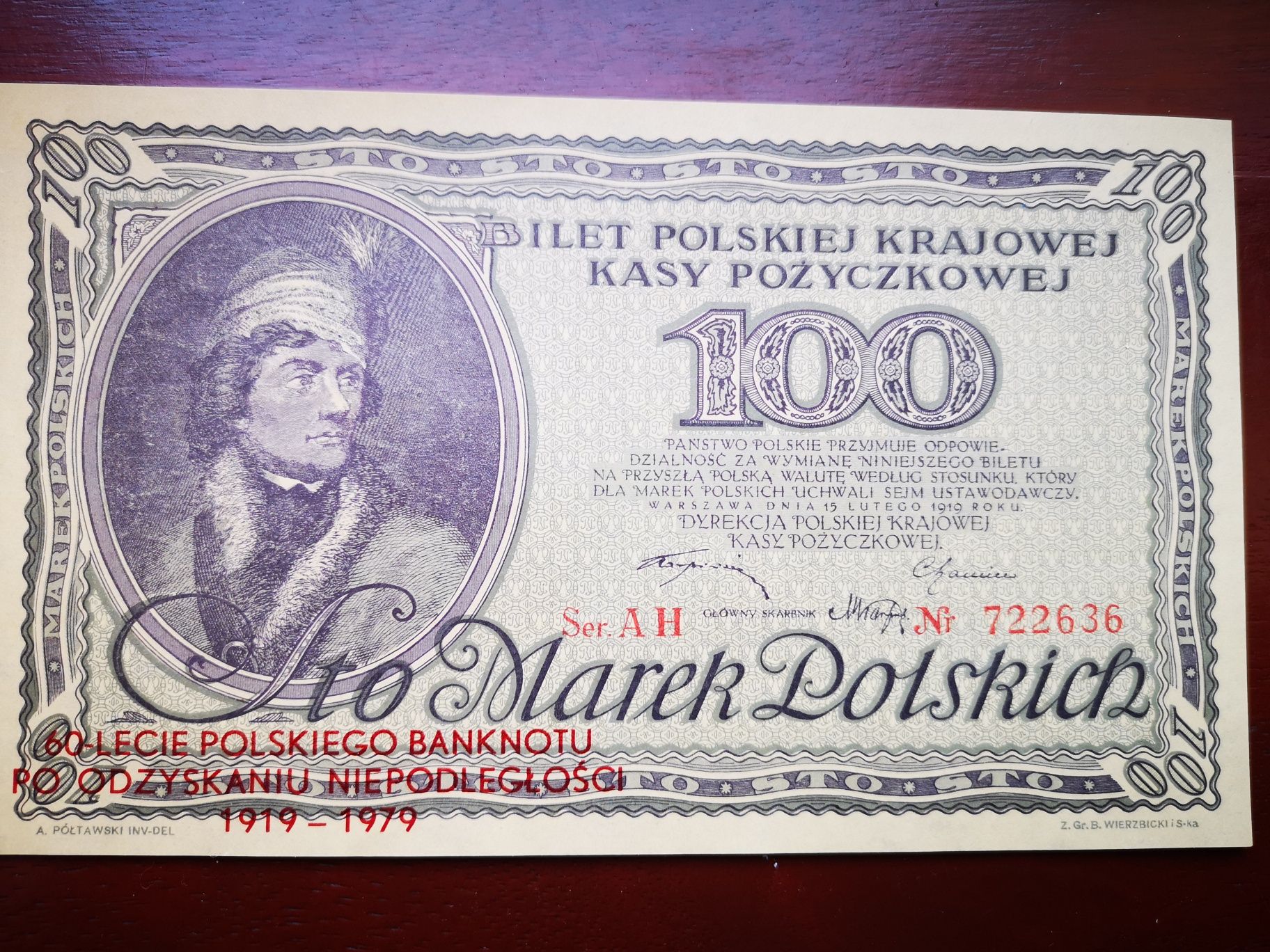 100 marek polskich Banknot 1919 oficjalna reprodukcja NBP