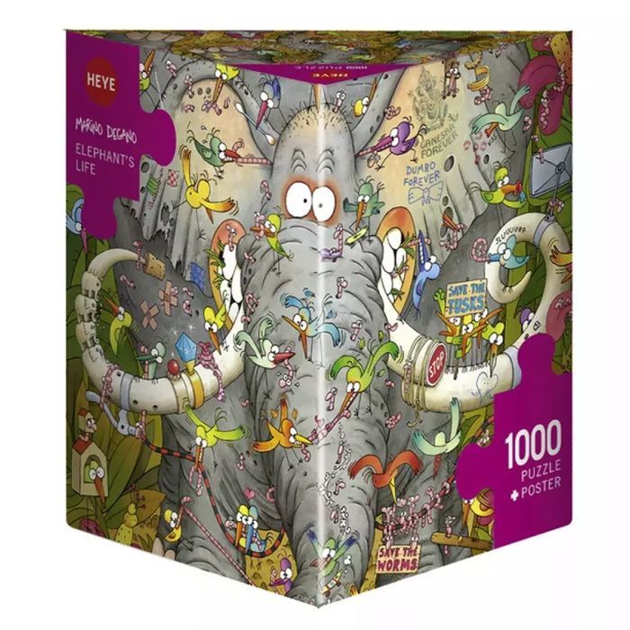 Puzzle 1000 elementów. Życie słonia, Degano Marino (puzzle + plakat)