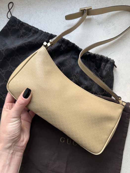 Gucci beżowa skórzana baguette bag torebka z monogramem vintage