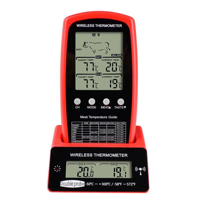 Кухонный кулинарный термометр для мяса с 2 выносными щупами и сигналом