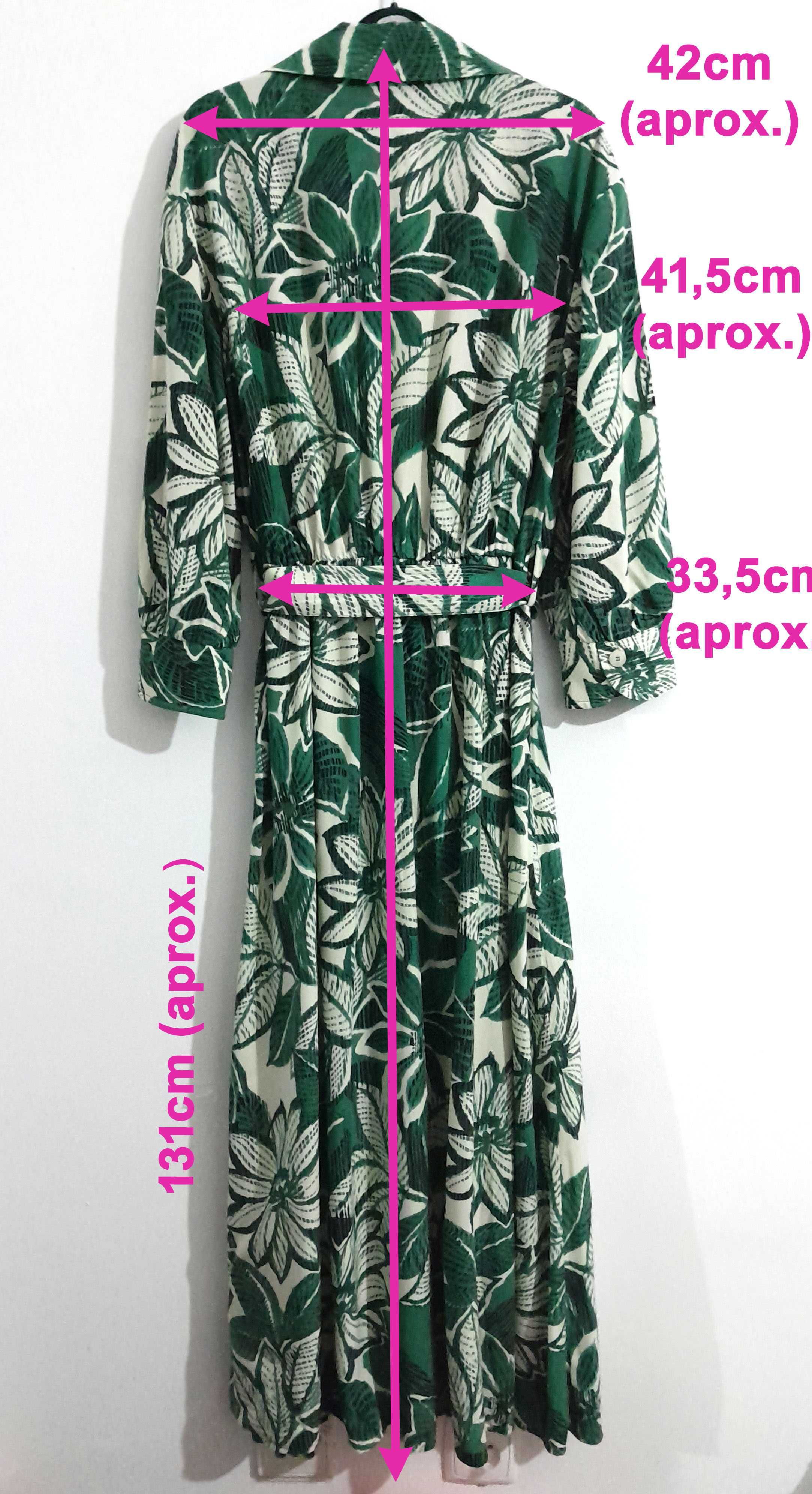 Vestido midi floral com cinto verde/branco da Zara T: M