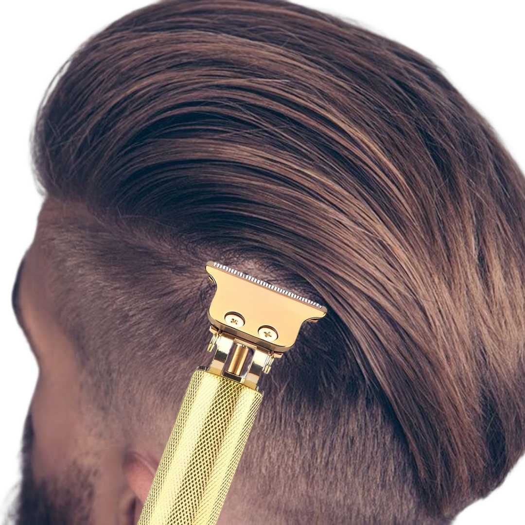 Máquina digital dourada de corte de cabelo e barba
