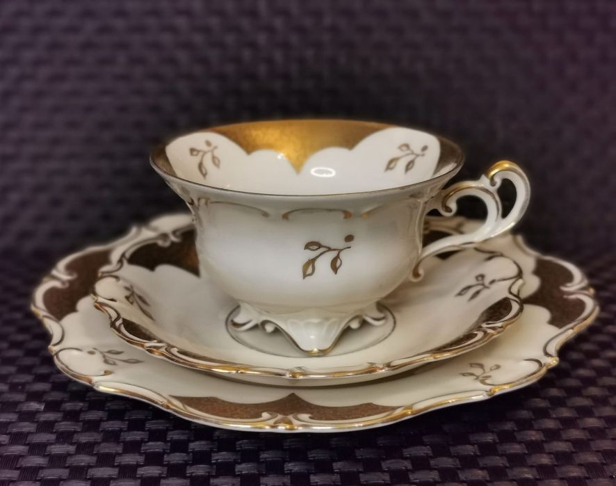 Porcelana Śląska TRIO TILLOVITZ Tułowice Złocona Unikat