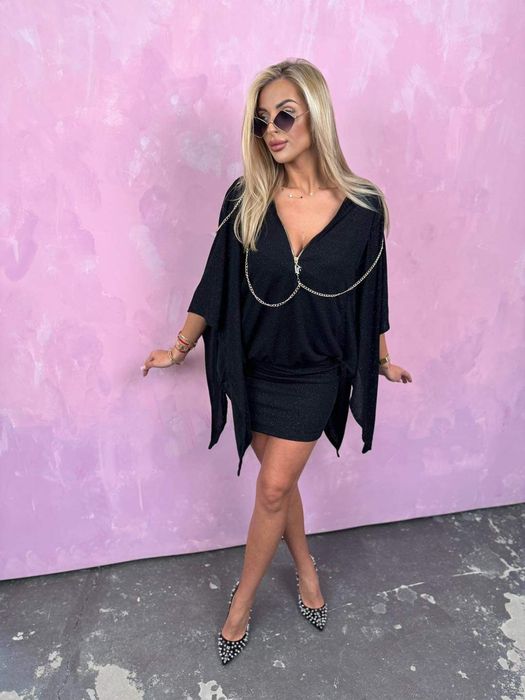 Piękna sukienka nietoperz złoty łańcuszek logo paparazzi