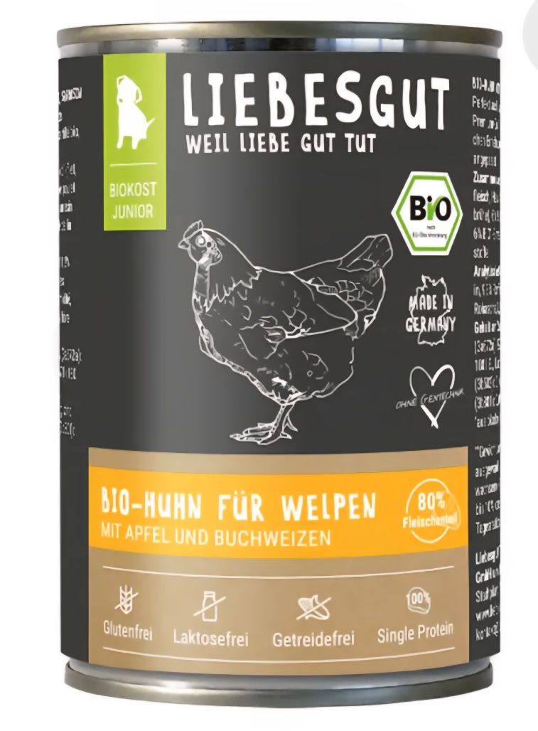24x400g 80% Mięsa Karma Premium Liebesgut BIO dla psa tylko z ekologic
