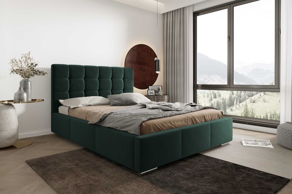 Łóżko Sypialniane Tapicerowane PALERMO Ze Stelażem Piękny Zagłówek