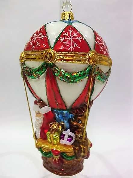 Mikołaj w balonie - szklana bombka choinkowa 21S29 bombkizebra