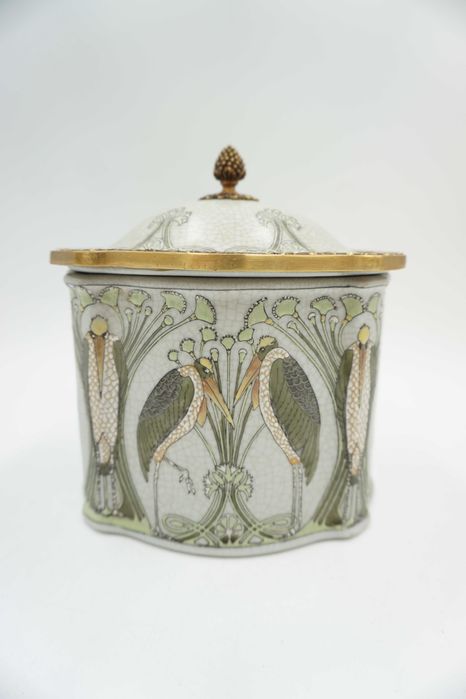 SZKATUŁKA puzderko porcelana z brązem-czaple