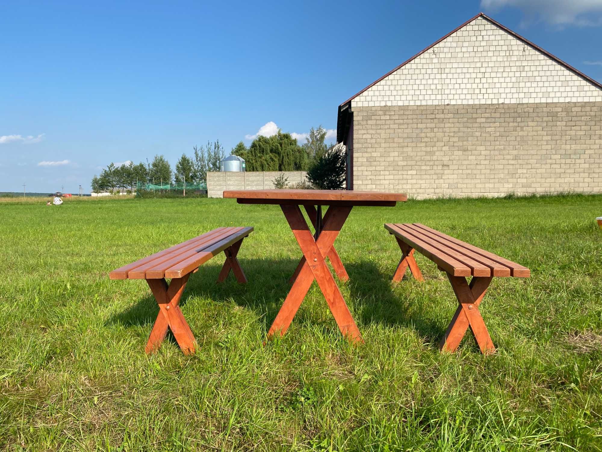 Zestaw duży stół 220/80 + ławki bardzo solidne wykonanie