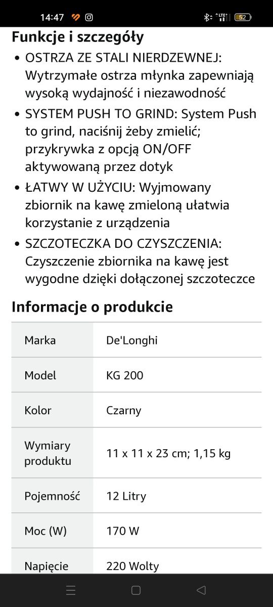 Młynek do kawy DeLonghi