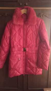 Куртка курточка зима зимняя с мехом пояс красная