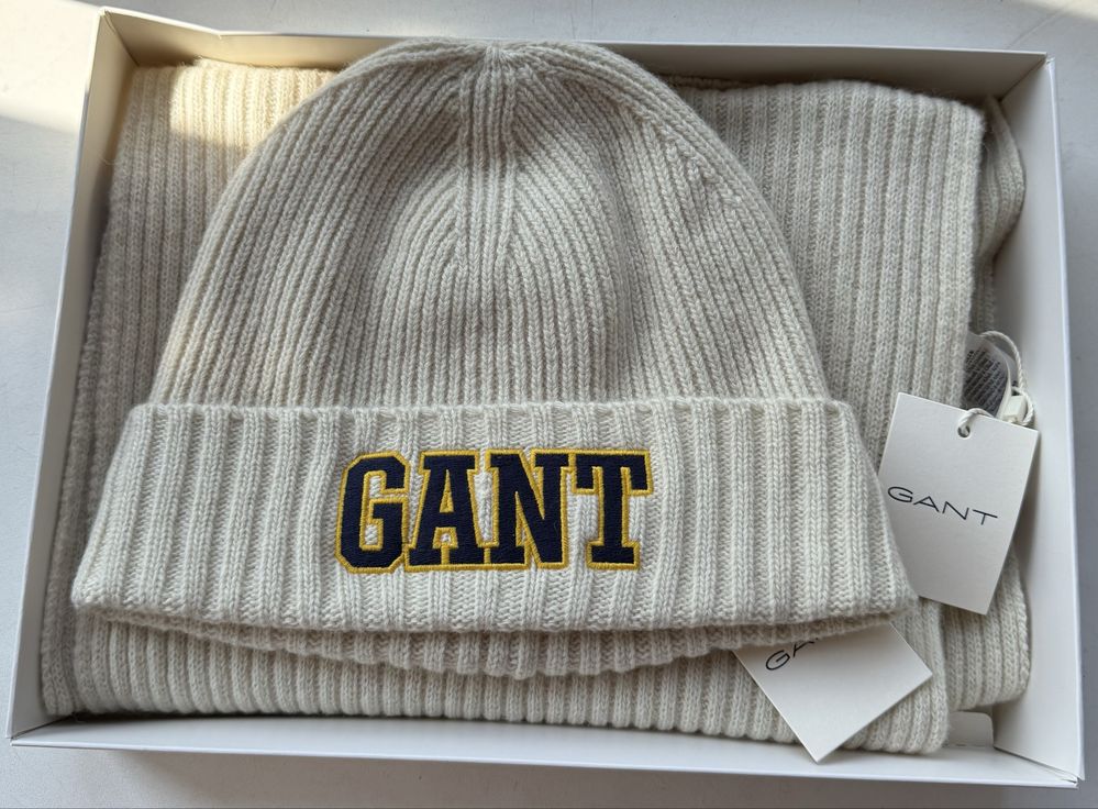 Набір шерстяний шарф і шапка крутого бренду Gant! Оригінал!
