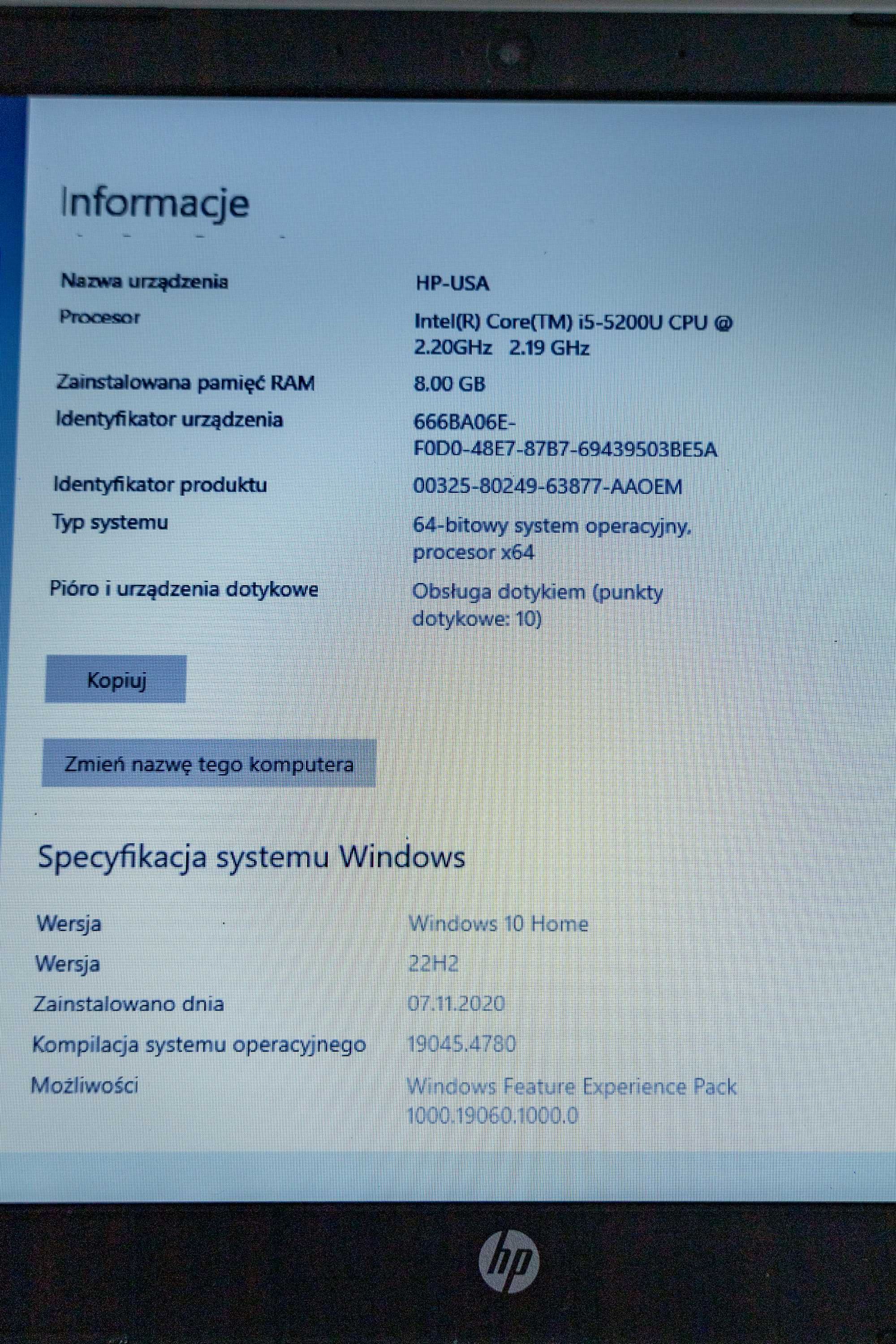 HP Pavilion Notebook - i5-5200U / 8GB RAM/ 500GB SSD ekran dotykowy