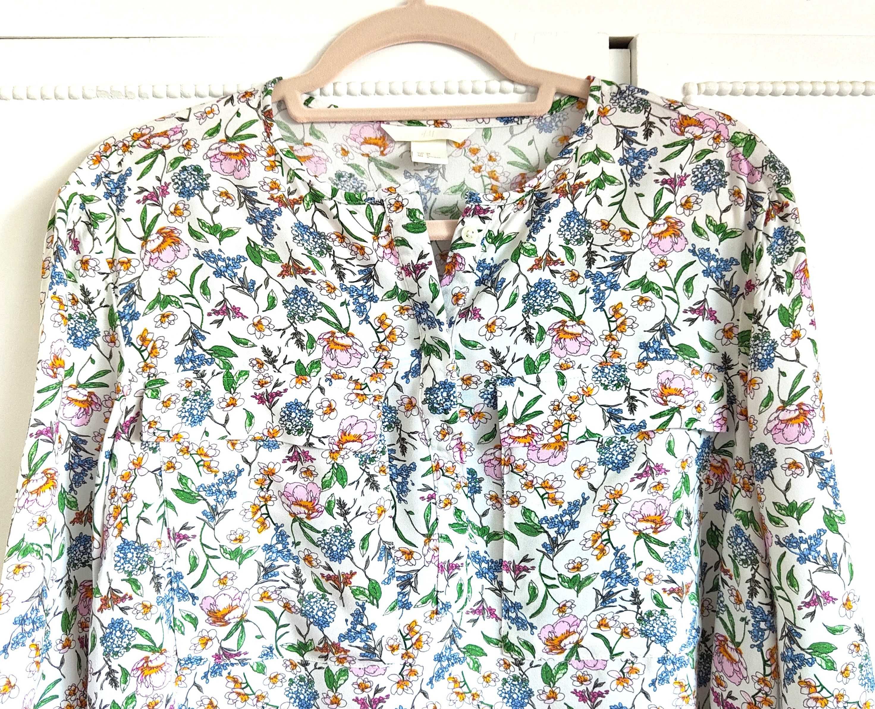 Krótka sukienka H&M koszulowa w kwiaty 36 S floral łączka koszula