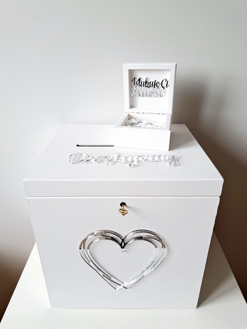 Srebrne lustrzane pudełko na koperty obrączki ślub