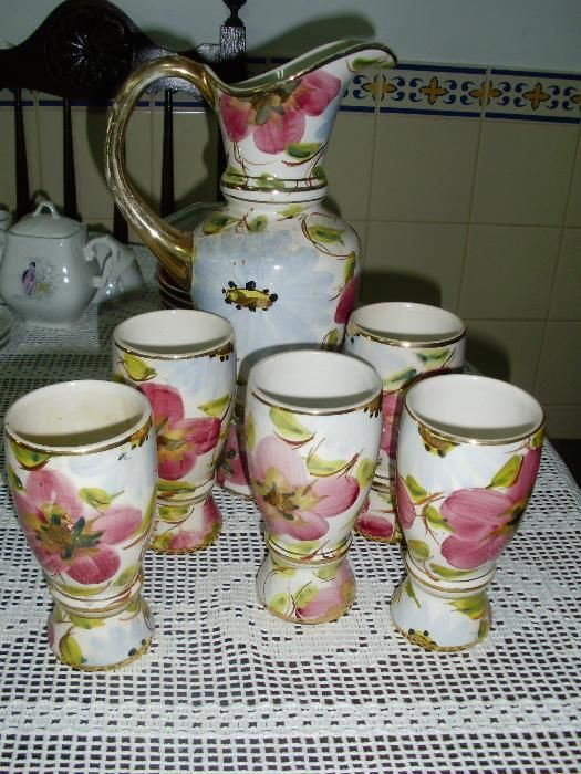 Porcelana da fabrica de Alpedriz- Jarro e 5 copos - Alcobaça
