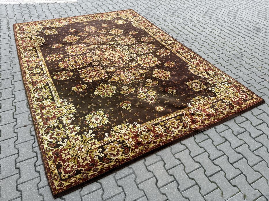Duzy dywan klasyczny - brąz/bordo ze zlotymi ornamentami 350x250 DOWOZ