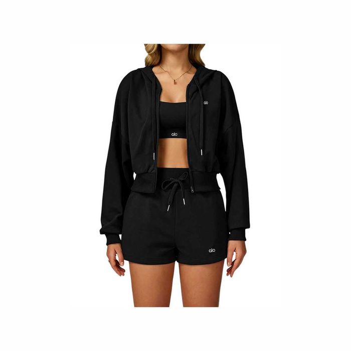 Худі Alo Yoga Serenity Cropped Zip Hoodie Black EWK20301-BK