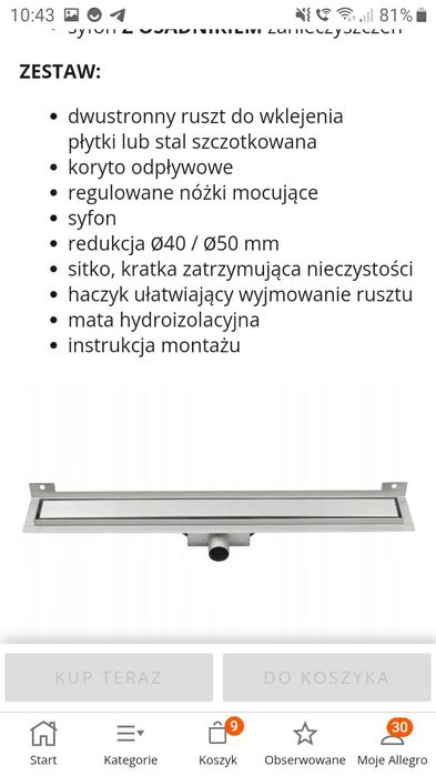 Odpływ linowy 90cm
