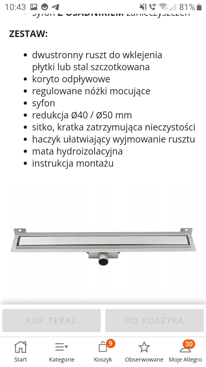 Odpływ linowy 90cm