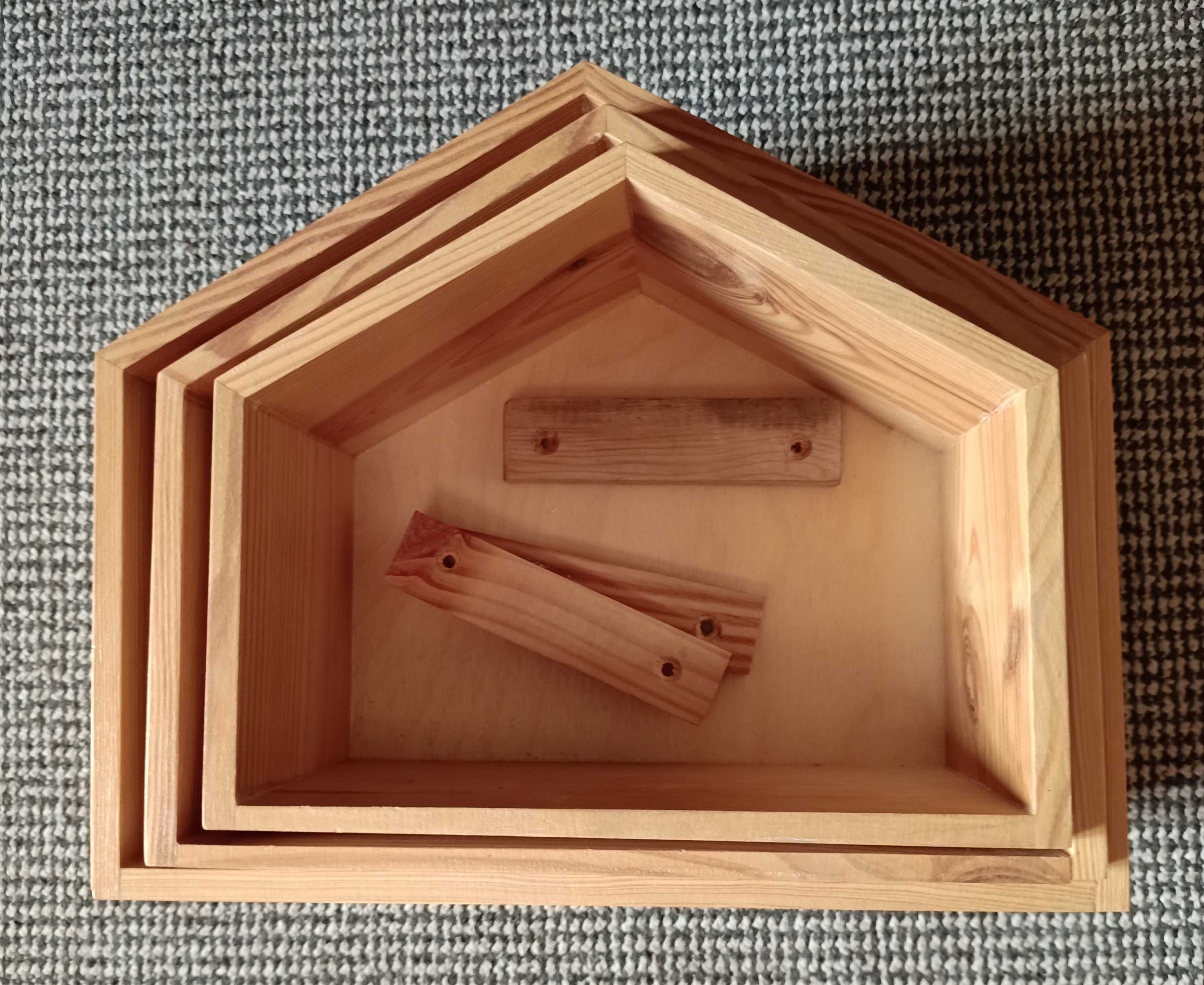 Półki drewniane - domek  3 sztuki