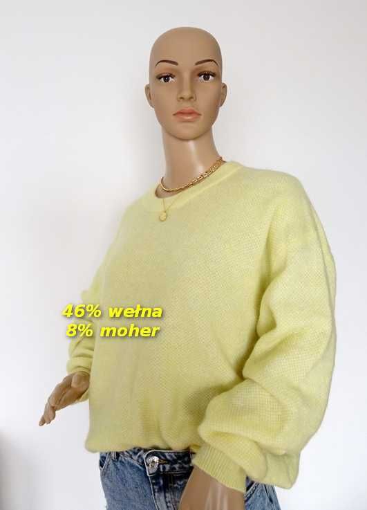Casualowy żółty wiosenny sweter yellow 46% wełna 8% moher