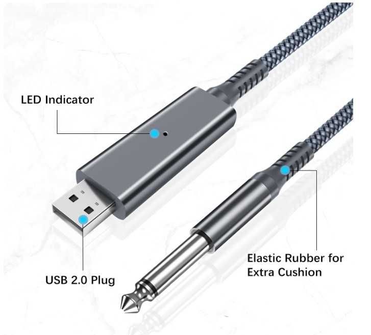 Kabel USB A do Jack 6.35mm w oplocie 2m Elebase