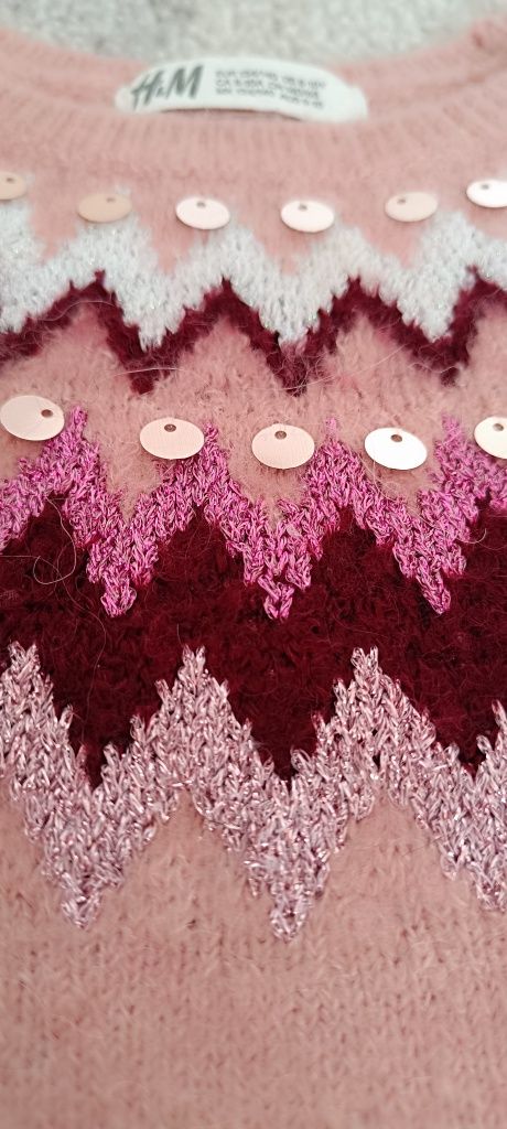 Ciepły sweter r. 134/140, H&M, sweterek z wełną, norweski wzór