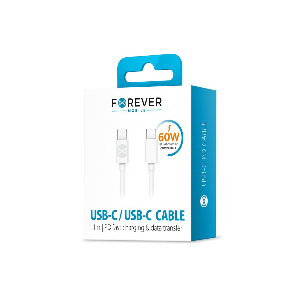 Forever kabel USB-C - USB-C 1,0 m 60W biały