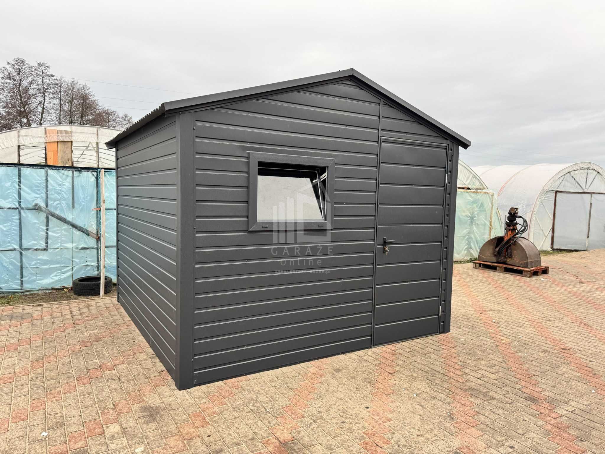 SchowekDomek Ogrodowy 3X3M Drzwi Okno Antracyt Dach Dwuspadowy Id881