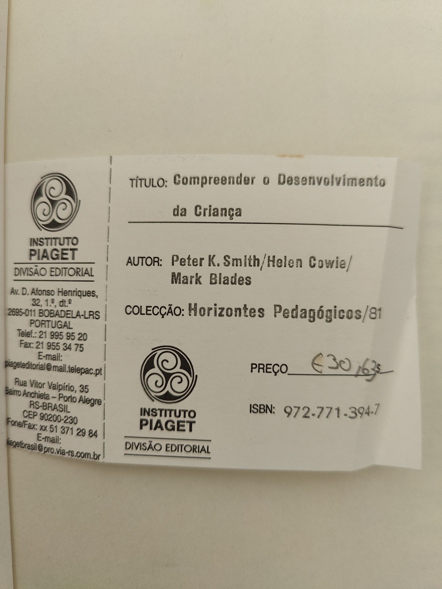 Livro Compreender o Desenvolvimento da Criança