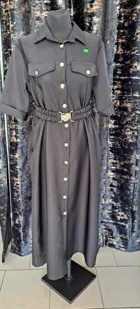 Sukienka długa czarna z paskiem