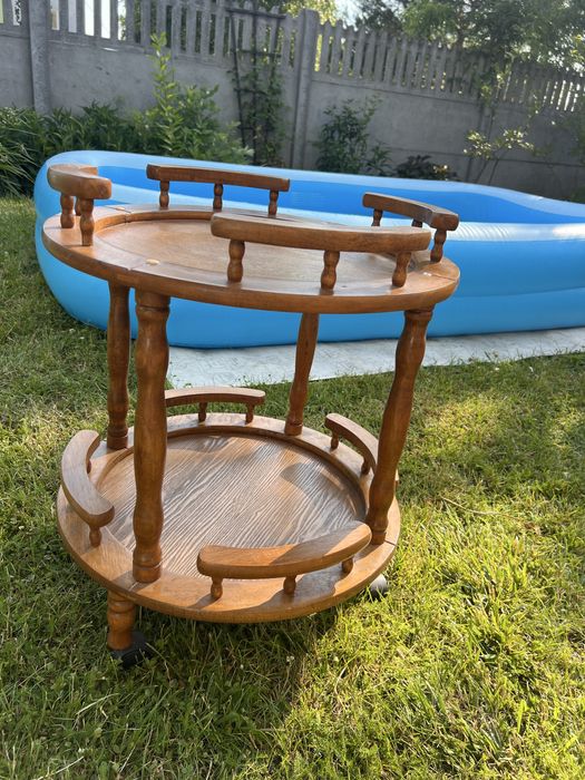 Barek na kółkach drewniany brąz szafka stolik