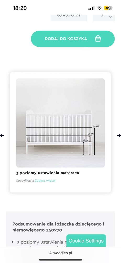 Łóżeczko dziecięce i niemowlęce Hampton Cot Bed 140×70 woodies