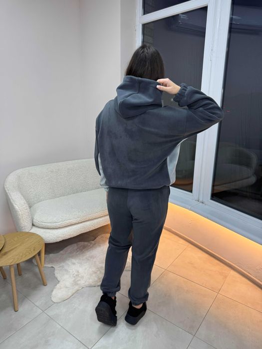 НА ЗИМУ! Жіночий теплий костюм фліс-велюр S-L шоколад графіт білий