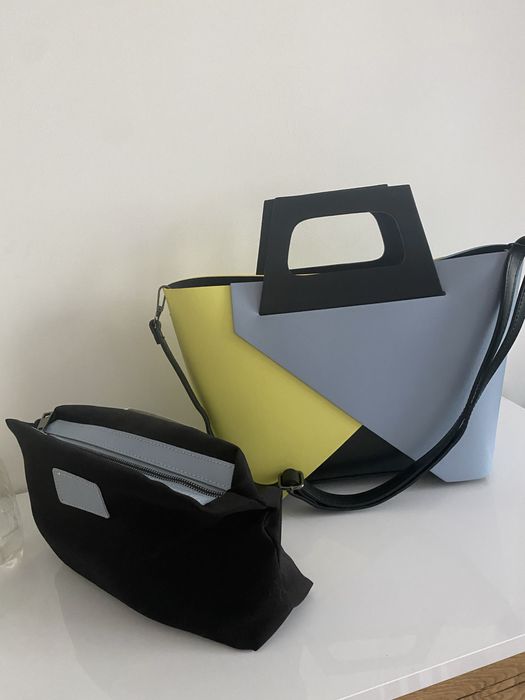 Шкіряна сумка блакитно/жовта