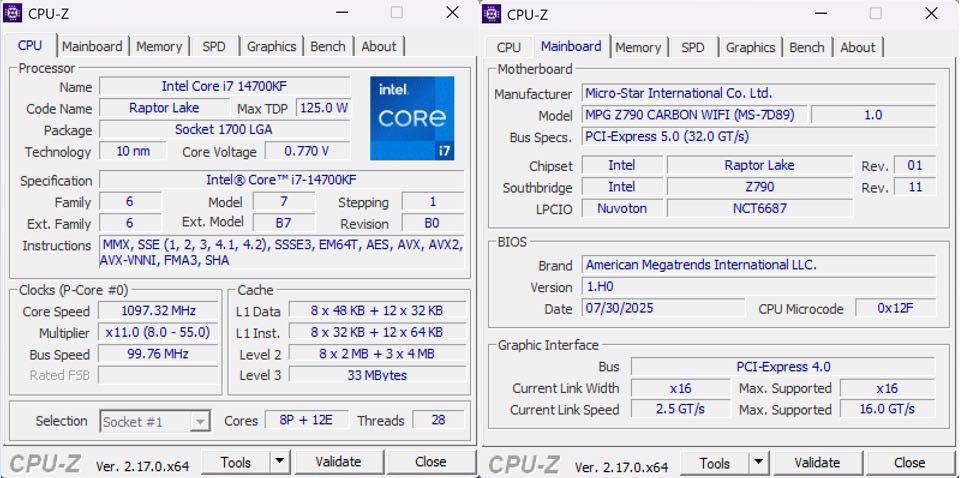 Bundle Intel Core i7-14700KF + MSI MPG Z790 Carbon Wi-Fi